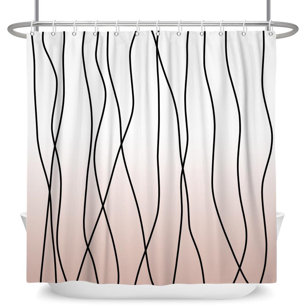 Minimalist Wavy Line Shower Curtain Gradient Design Waterproof Bath Curtain Bathroom Decor Multiple Options Polyester With Hooks
