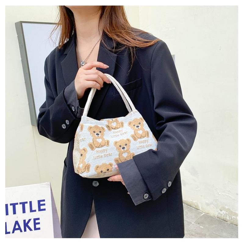 Linen Handbag Women New Cute Cartoon Bear Lunch Box Fresh Artistic Student Tutoring Bag