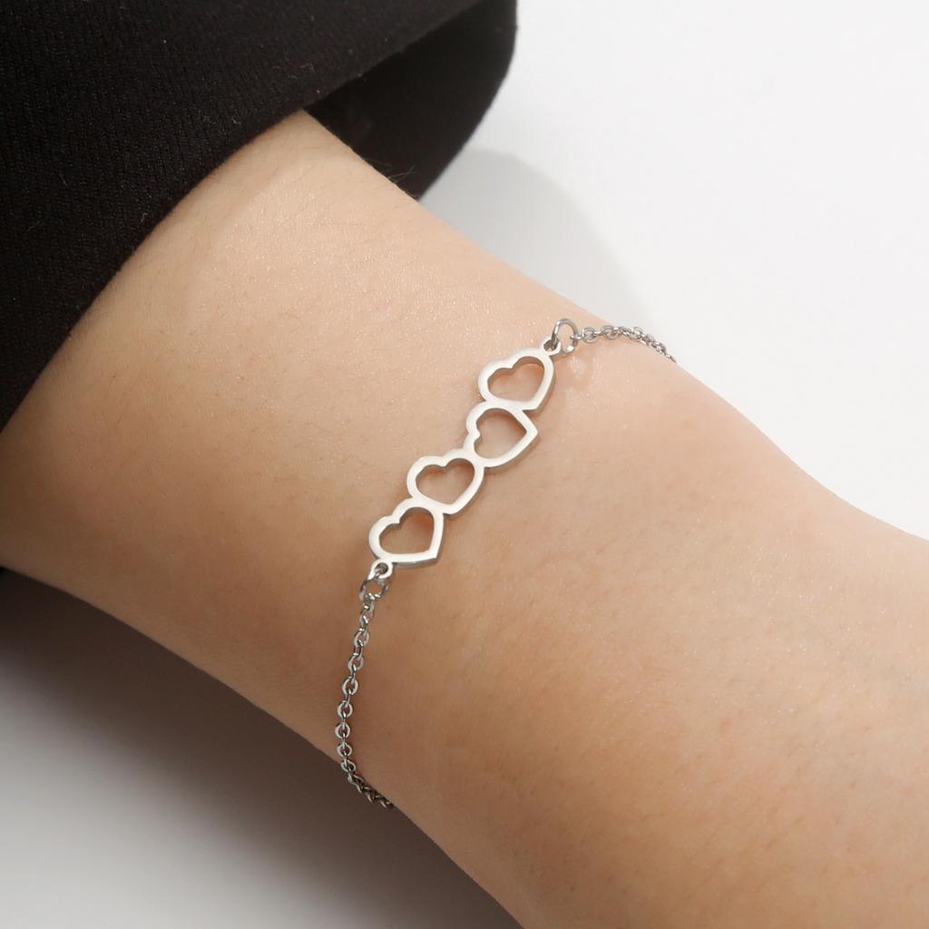 Love Hearts Romantic Exquisite Stainless Steel Bracelets for Women Link Chains Bracelet Light Luxury Elegant Anniversary Jewelry