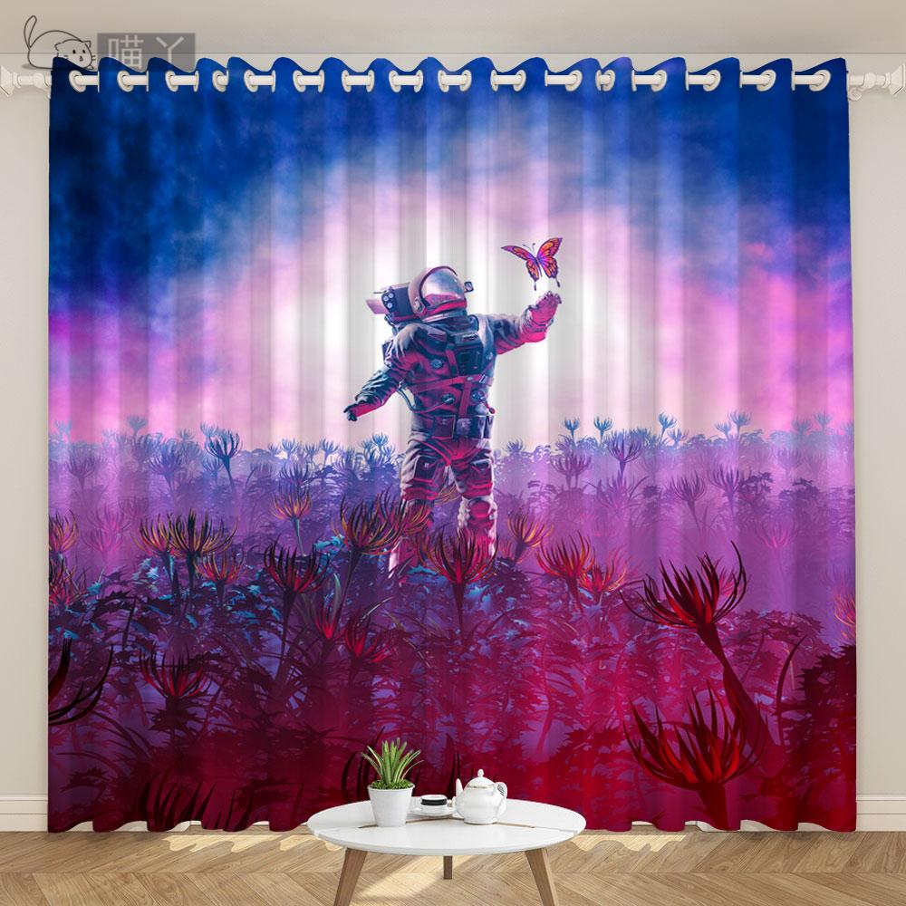 

Пользовательские индустриальный стиль паровая волна научно-фантастический киберпанк занавес техно космический астронавт занавес гостиная спальня cortinas 2 панели Small(W50H50cm)-2&Grommet Top