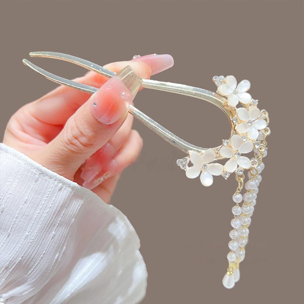 Legierung Haarnadel Quaste Blume Dutt Werkzeug Hochsteckfrisuren Kopfschmuck Vintage U-förmige Haarnadeln für Damen