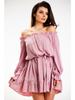Trapezkleid mit Rüschen und langen Viskoseärmeln, staubiges Rosa S/M