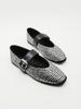 Schwarze Mary-Jane-Flats mit durchgehenden Silber-Pailletten & breitem Einzelriemen mit Schnalle