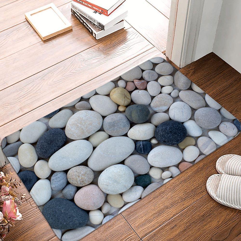 Pebbles Pattern Polyester Doormat Non-Slip Bath Mat Indoor Outdoor Home Decor Carpet Living Room Bedroom Kitchen Rug