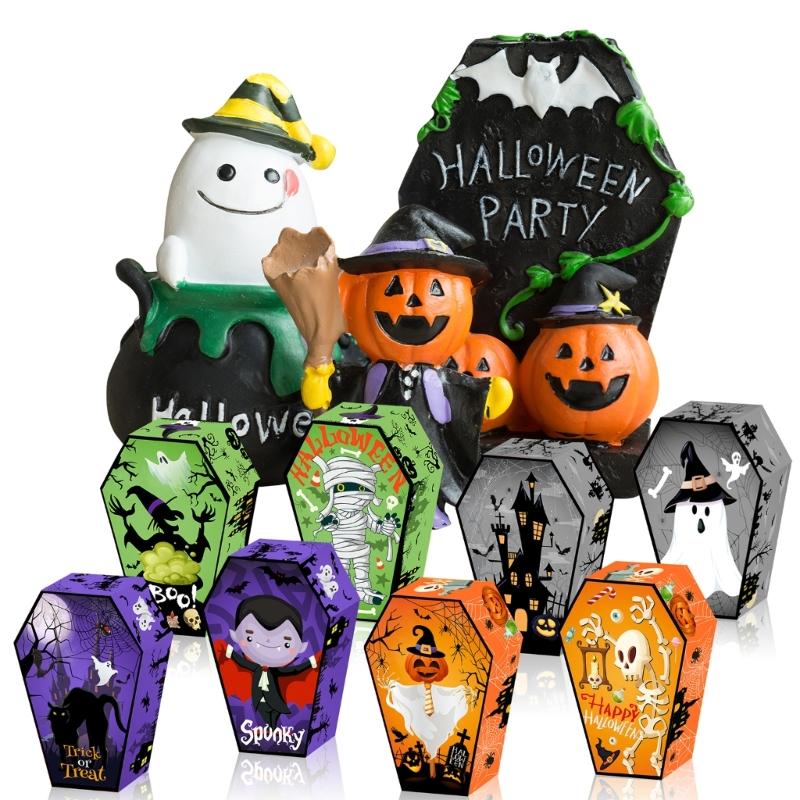 12Pcs Halloween Themed Candy Packaging Boxes 250GSM Cardstock Party Treat Box Easy Assembly for Halloween Supplies