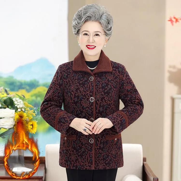 Mother Winter Imitation Mink Fleece Jacket Thickened Plus Fleece Jacket Autumn and Winter Female Middle-aged and Elderly Grandma Woolen Coat