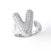 Letter Design Ring with Clear Stone Detail, Copper Base Fashion Jewelry for Daily Outfits, Party Styling and Gifts