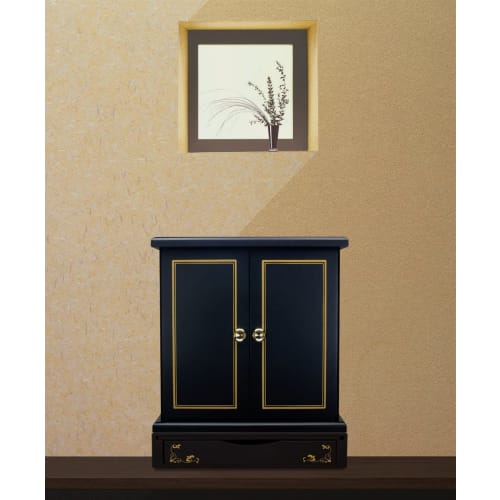 This Mini Buddhist Altar by Tatsunosuke Hashimoto Uses Traditional Japanese Kishu Lacquerware In Black Iron, Measuring 40cm Wide X 25.5cm Deep X 40cm