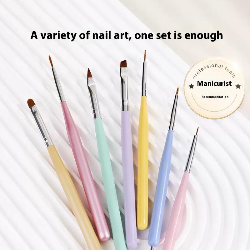 6Pcs Candy Color Nail Art Brushes Painting Nail Design Pen Detail Brush Phototherapy Gel Pen Drawing Tool Manicure Pen