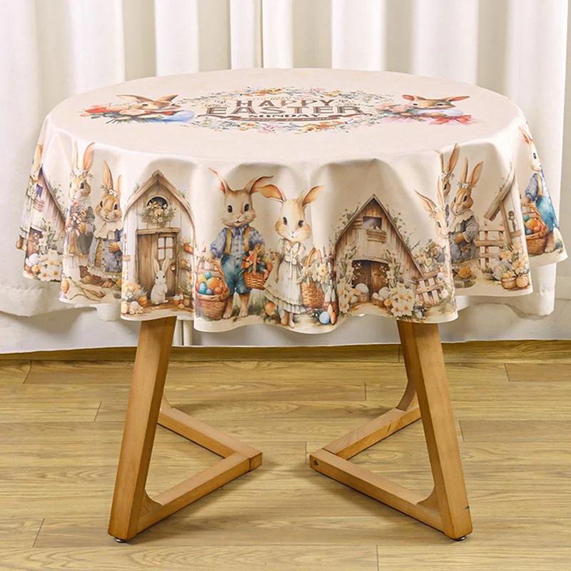 Vintage Easter Bunny Eggs Tablecloths Holiday Party Decor Spring Floral Rectangle/Round Table Cover Easter Decorations For Home