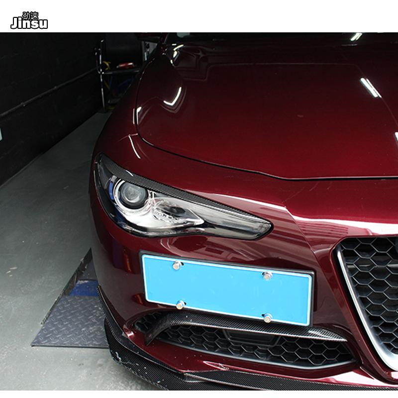 Carbon Fiber Front Headlamp Eyebrow Headlight Eyelids For Alfa Romeo Giulia 2.0T 200HP 280HP 2015 - 2018 Fiber Glass Primer FRP
