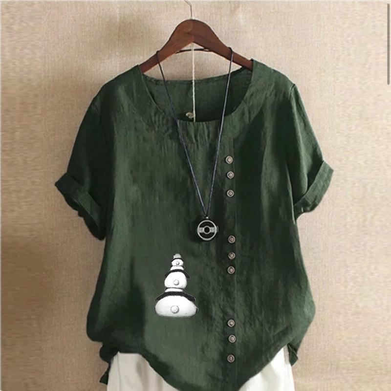 T-shirt à manches courtes et col rond pour femme, imprimé panda, décontracté, en coton et lin, motif graphique, pour loisirs, ample, été