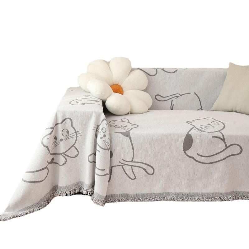 Cartoon Cat Sofa Cover Cloth Four Seasons Universal Non-Slip Chenille Cushion Anti-Scratching Full Covered Sofa Cover Cover Towel