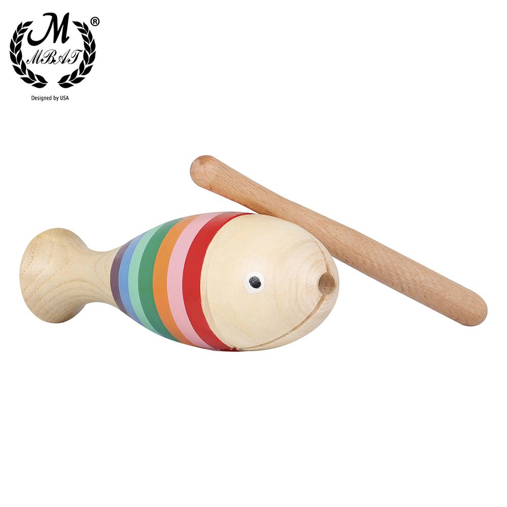 M MBAT Orff Wooden Fish Rainbow Fish Clapper Children's Educational Musical Toys Percussion Instruments And Accessories