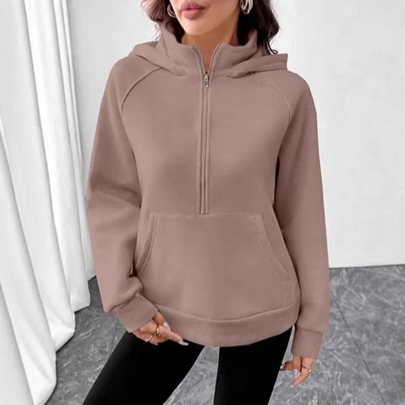 Womens European Style Hoodie Autumn Winter New Style Stand Collar Hooded Design French Sweatshirt Fashion Versatile Top