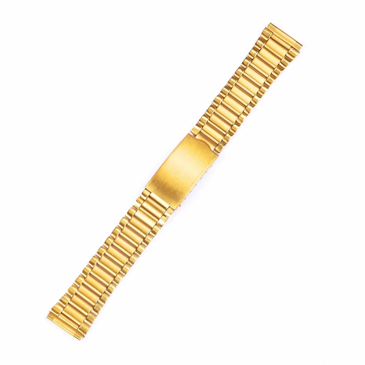 

Universal Stainless Steel Watchband with Folding Buckle Metal Watch Strap Flat Mouth Silver Gold 12mm 14mm 18mm 20mm Wristband 20mm золотий