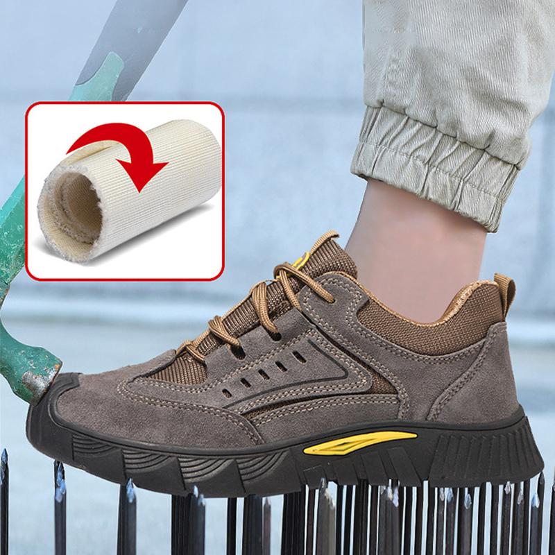 Oulylan Men Wear-resistant Work Shoes Outdoor Thick Sole Antiskid Sneakers Steel Toe Anti Puncture Safety Boot Large Sizes To 46