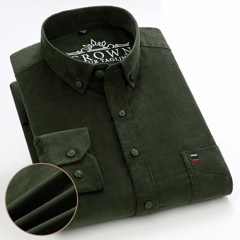 

7XL 6XL Бавовняна вельветова сорочка Чоловіча з довгим рукавом Повсякденна Звичайна посадка М яка Зручна Кишеня Сорочки для плаття Для чоловіків Блузка Одяг M