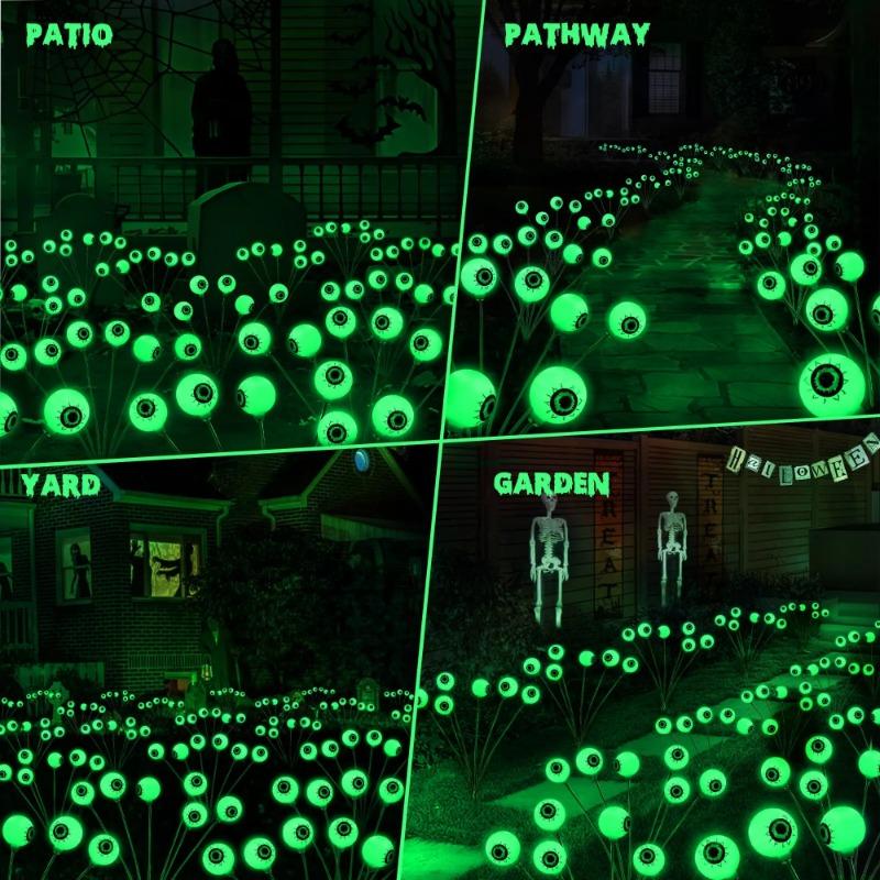 Halloween Outdoor Solar Eyeball Lights-LED Green&Purple Glow, Swinging Firefly Effect,for Creepy Yards, Lawns & Halloween Haunts