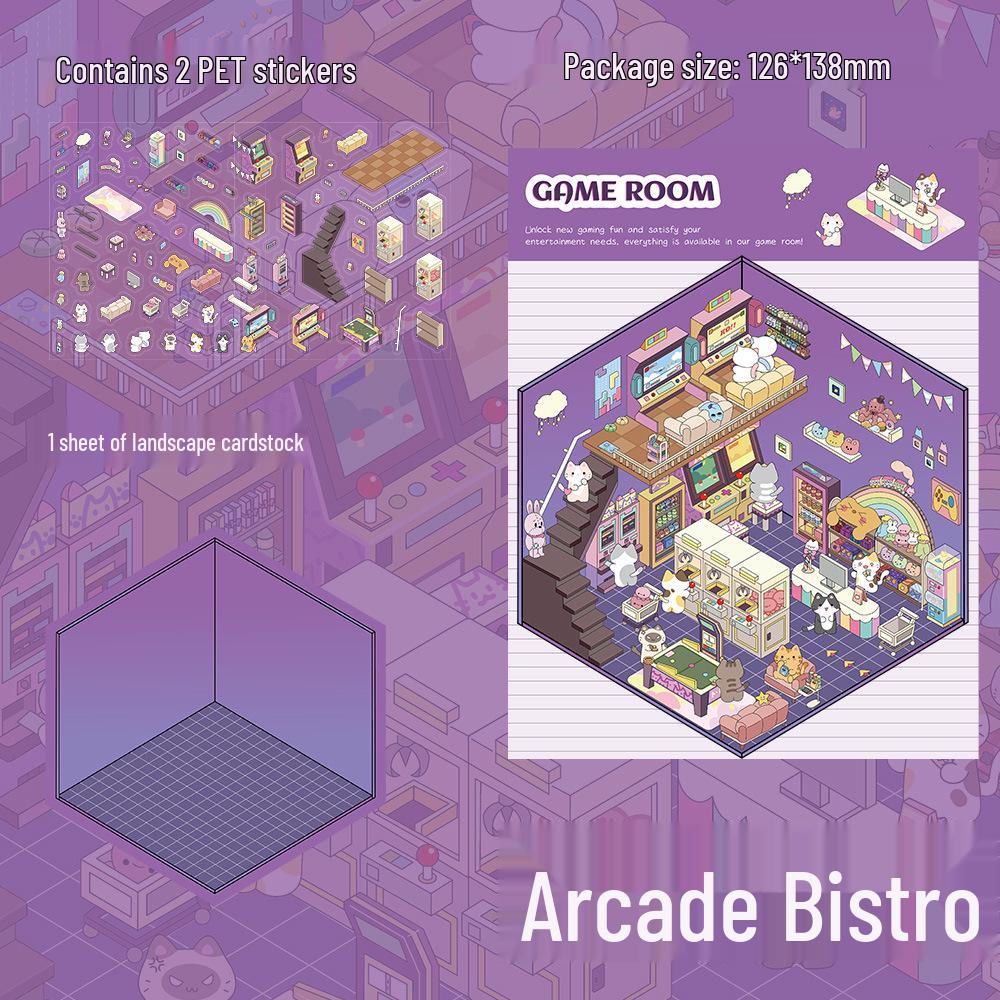 PET Arcade & Small Shop Scenery Stickers - DIY Miniature Scene Journal (2 Sheets)
