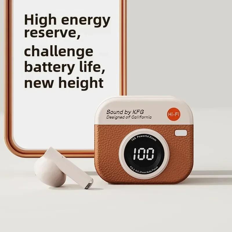 Wireless Bluetooth Headphones Retro Camera Creative Battery Level Display Music Earphones Long-Lasting Battery Life