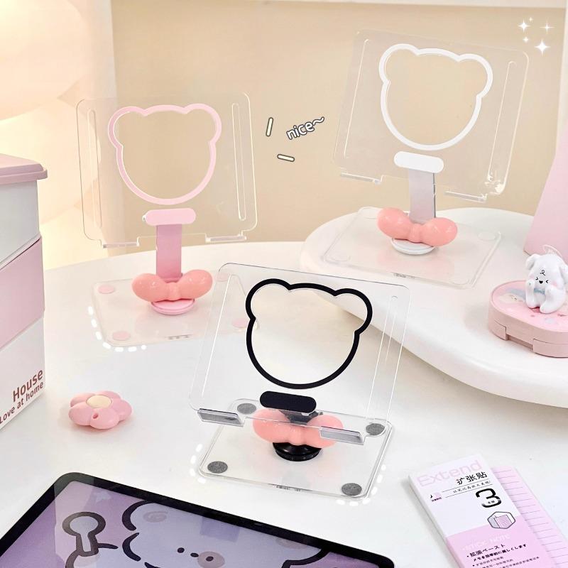 Ins Transparent Mobile Phone Rotating Stand Acrylic Clear Cute Bear Folding Tablet Computer Watching TV Storage Stand School