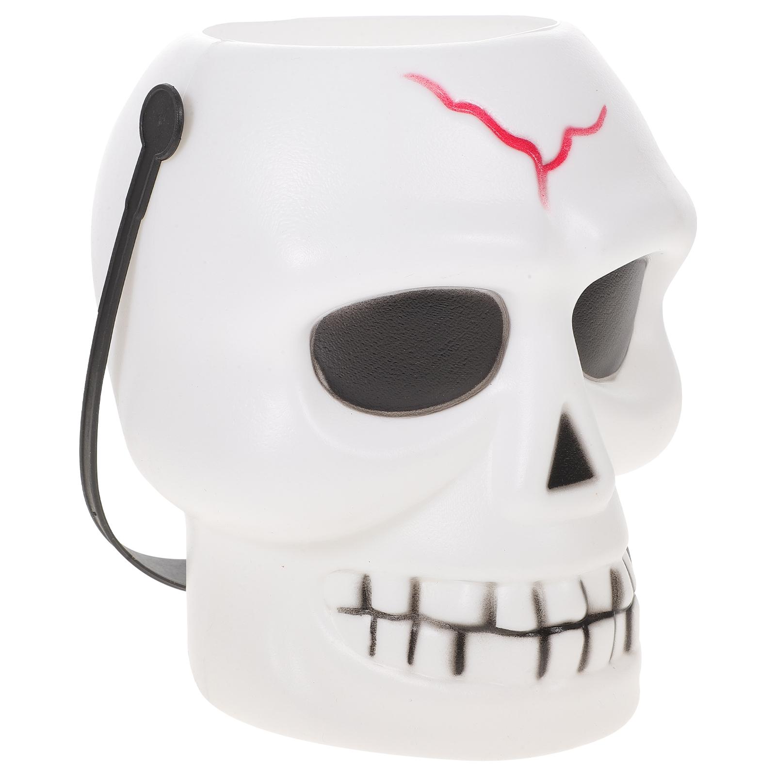 Skull Design Candy Jar Halloween Candy Bucket for Party Decor Multifunctional Sweets Storage Horror Themed Hanging Adornment