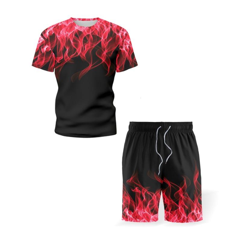 Sommer Bunter Flammen-Print Trainingsanzüge Herren Damen Lässige Kurzarm-T-Shirt-Shorts-Sets 2 Teile Sportbekleidung Anzüge Herrenbekleidung