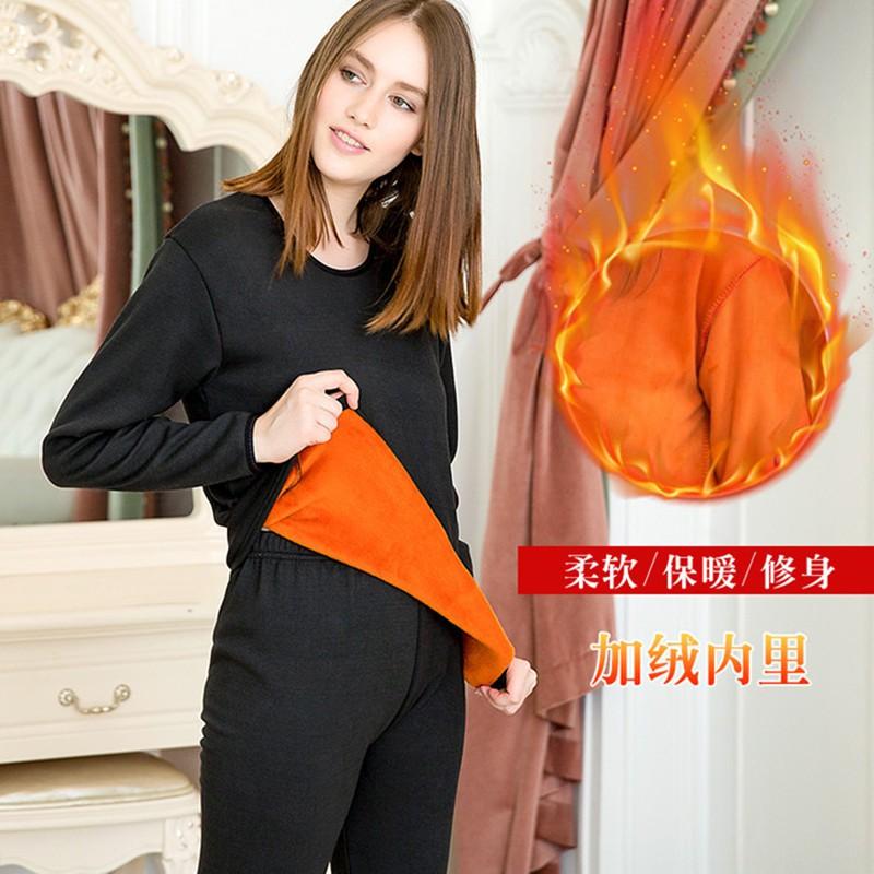 Thermal Underwear Set Men Women Double Layer Warm Base Top Pants Pure Color Cotton Blend