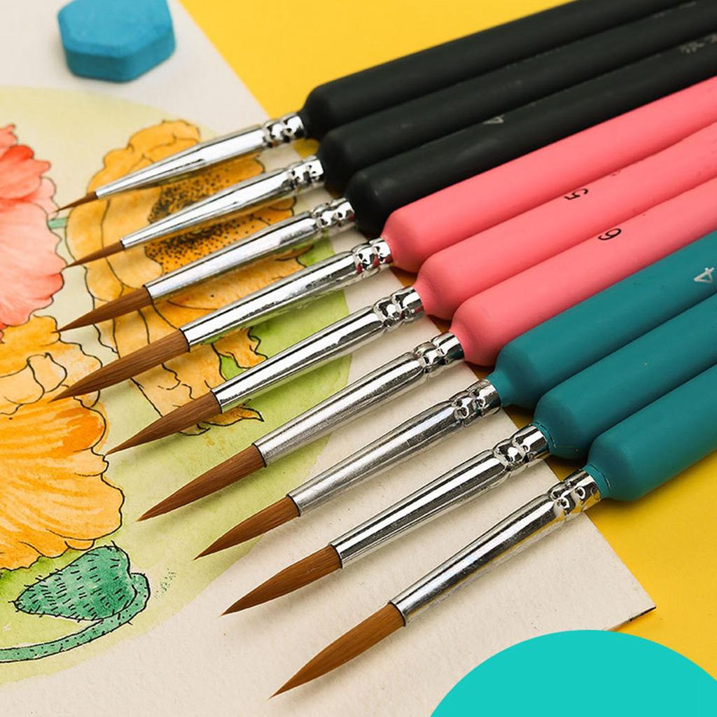 11Pcs Detail Paint Brush Set Ergonomic Handle Soft Weasel Hair Good Adsorbability Detail Brush for Line Drawing Dark