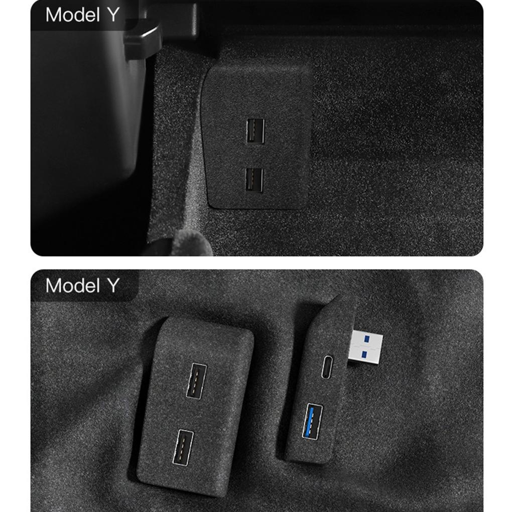 Glove Box Docking Station For Tesla Model Y  3 Quick Charger 4 USB type-c Shunt Hub Flocking Adapter Powered Splitter Extension