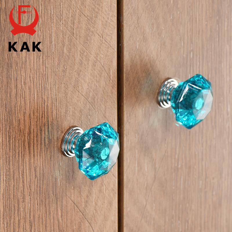 KAK Acrylic Crystal Diamond Furniture Knobs 26mm Colorful Kitchen Cabinet Handles Black Drawer Knobs Door Pull Furniture Hardwar