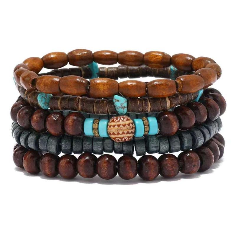 European, American Peace Tree Multi-piece Wooden Bead Beaded Bracelet Retro Simple Men's Personality Stacked Bracelet