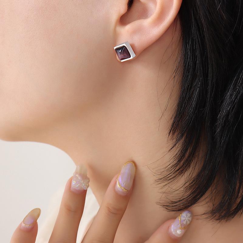 Gold-Plated Tiger's Eye & Cat's Eye Three-Color Earrings: Retro European & American Niche Style