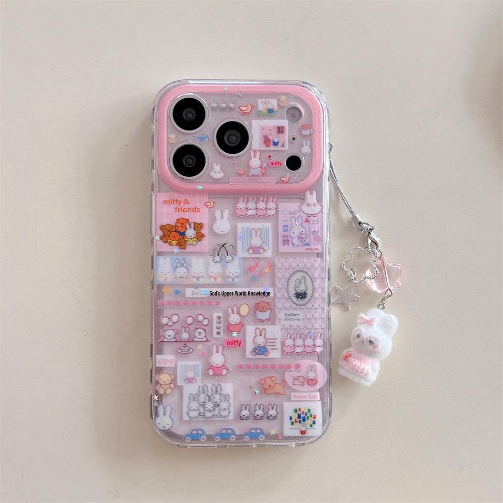 Cartoon Rabbit Double Layer Patchwork Anti-Drop Phone Case for iPhone 14/13, Compatible with Apple 17/16/15 PROMAX.