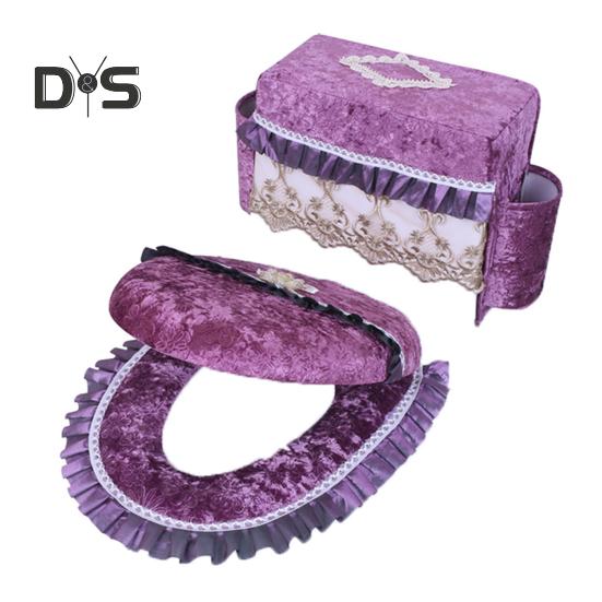 Flannel Toilet Tank Cover Ultra Plush Toilet Lid Cover with Side Pockets Lace Trim Easy Installation Warm Washable Toilet Seat Cushion