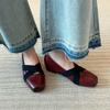 Sheepskin Version~ Cross-strap One-pedal Pig Nose Ballet Shoes Women's Retro Square Head Shallow Mouth Flat Bottom Mary Jane Single Shoes