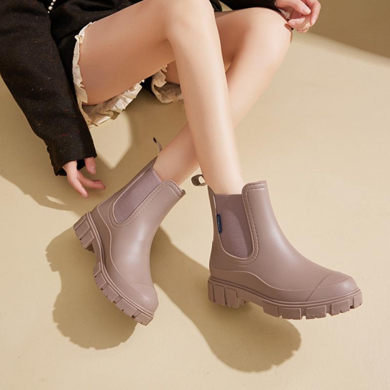 Fashion Women Waterproof Boots Elastic Mouth Ankle Boots Mid Top Rain Shoes Non Slip Outdoor Indoor Chelsea Boot Wading Shoe