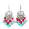 Turquoise Ethnic Simulation Beaded Earrings With Silver Filigree For Wear Daily