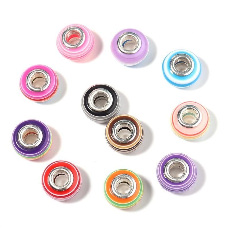 20pcs 14x8.5mm Resin Beads Rainbow Stripe Flat Round Big Hole Loose Beads For Jewelry Making DIY Bracelets Necklace Accessories