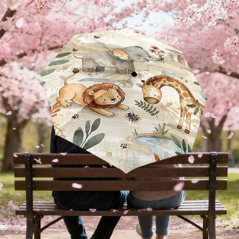 1PC Safari Elephant Umbrella-8-Rib Reinforced Portable Folding Travel Suitable for All Seasons Outdoor Daily Use-Z0496