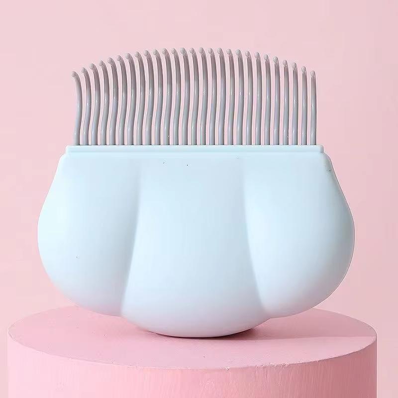 

Щетка для шерсти домашних кошек, красота, удаление, расческа для вычесывания плавающей шерсти, в форме ракушки, самоочищающаяся, массажная расческа, расческа для собак и кошек синий