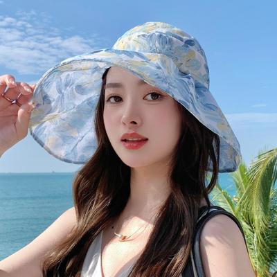 Summer Women's UV Resistant Half Top Sunscreen Hat Windproof Foldable Outdoor Travel Flower Sun Hat