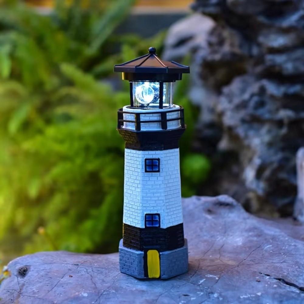 Solar Powered LED Lighthouse Lamp Rotating Beam Lantern Lighthouse  Courtyard Decoration
