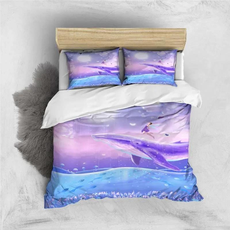 Whales and Girls Digital Print Polyester Bedding Sets Child Covers Boys Bed Linen Set for Teens bedding set blue and pink Covers EU Single 135x200cm