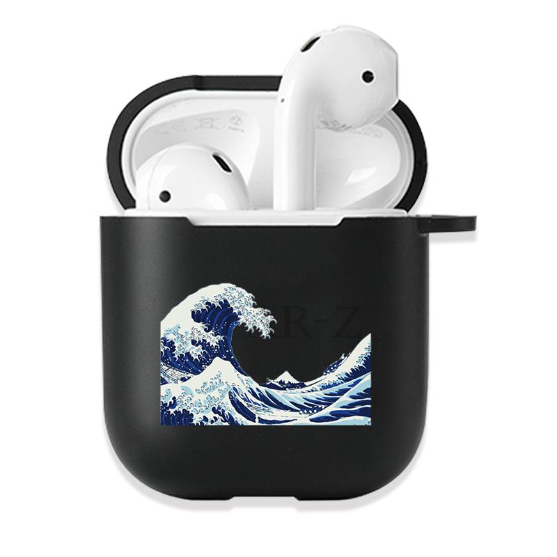 Soft Black Silicone Case for Apple Airpods Pro 3 2 1 The Great Wave of Kanagawa Bluetoooth Wireless Earphone Cases Airpod Cover