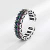 Rainbow CZ Finger Rings for Women Stackable Slim Wedding Engagement Band Antique Silver Color Fine Jewelry 2022 Trendy