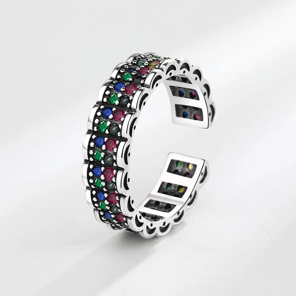 Rainbow CZ Finger Rings for Women Stackable Slim Wedding Engagement Band Antique Silver Color Fine Jewelry 2022 Trendy