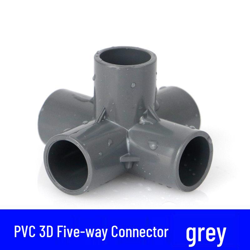 Šedá sada PVC vodovodních tvarovek: Koleno, T-kus, 3-cestný, 4-cestný plastový spoj pro přívod vody do akvária
