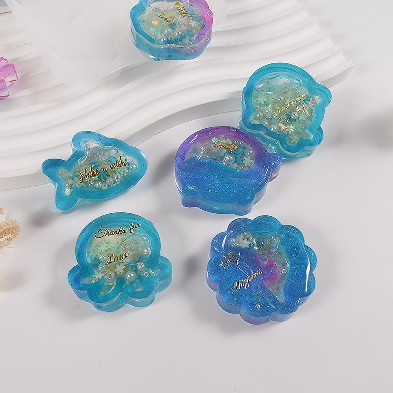 3D Marine Animals Flower Quicksand Silicone Mold Resin Shaker Charm Mould Keychain Pendant Jewelry Making Tools DIY Craft Supply